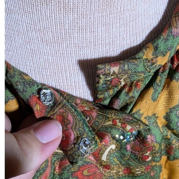 Vtg 1950s Saybury Mustard Yellow Green Paisley Quilted Button Up Overcoat M L - Picture 5 of 8